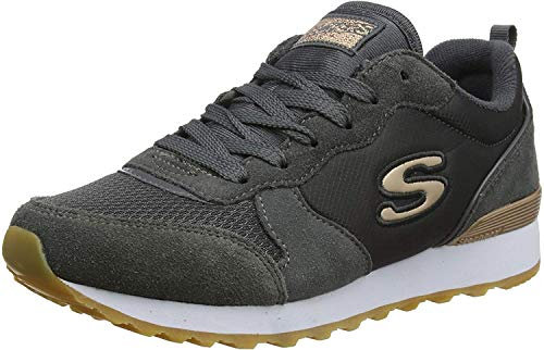 Skechers Women's Og 85 Gold'n Gurl Trainers, Grey Charcoal Suede Nylon Mesh Rose Gold Trim Ccl, 5.5 UK