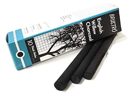 Brustro 10 varillas gruesas de carbón de sauce inglés. Ideal para arte de retratos, bocetos, sombreado, mezcla, dibujo, manualidades, dibujo.