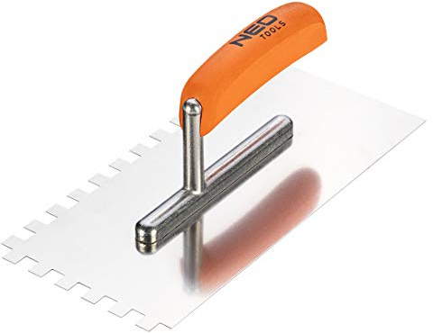 NEO TOOLS Glättekelle, gezahnt, Blattstärke 0,7 mm, verschiedene Ausführungen | Ergonomischer, lackierter Griff aus Buchenholz, Blatt aus rostfreiem Stahl