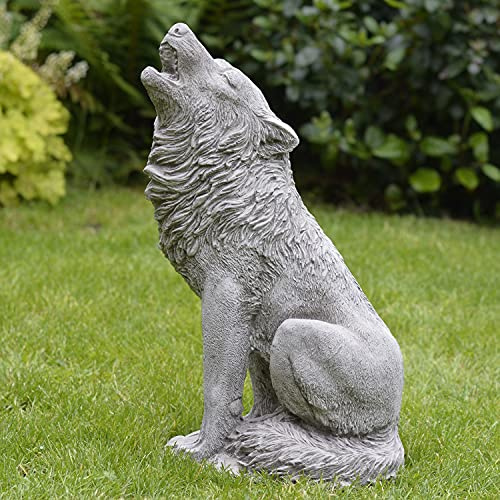 ONEFOLD - HOWLING WOLF HAND CAST STONE GARDEN ORNAMENT/STATUE/SCULPTURE