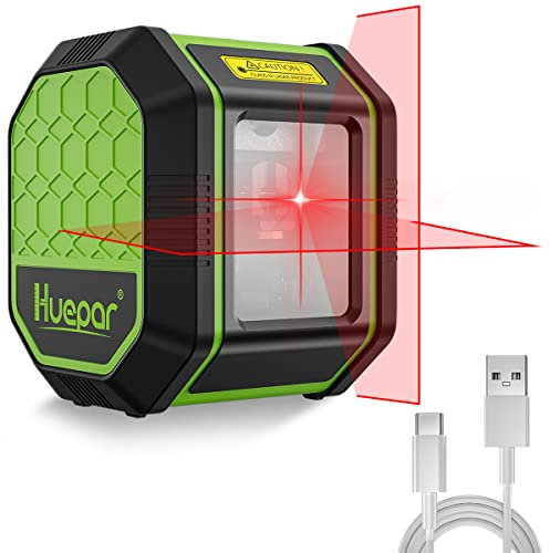 Huepar Kreuzlinien-Lasernivellier, Selbstnivellierend Rote Linien Verticale und Horizontale Linien Lasernivellier-Gerät mit wiederaufladbarem Lithium-Ionen-Akku für Bau, Hängen von Bild - FC011R