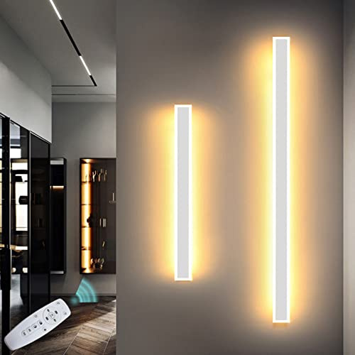 VOMI LED Aussenleuchten Wand Lang Schmal Wandleuchte Dimmbar mit Fernbedienung Weiß Wandlampe Innen Außen IP65 Lichtleiste Metall Badezimmer Schlafzimmer Wohnzimmer Treppen Gärten Terrassen Flur,100cm