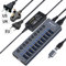 WLXKJY Aktiver Hub mit 72W (24V/3A) Netzteil, 10 Aluminium Ports USB 3.0 Hub zum Laden und Hochgeschwindigkeitsdatentransfer, Multiport USB 3.0 Splitter mit Einzelschaltern, USB-C Adapter