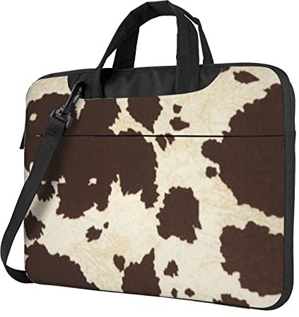 Laptoptasche mit Kuhfell-Aufdruck (33 - 35,6 cm - 39,6 cm) mit Schultergurt und Gepäckgürtel, Notebook-Schutzhülle, wasserdicht, kratzfest, stoßfest, Schwarz , 15.6 inch
