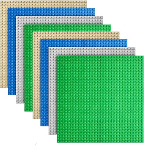 LEAFYIP 8 Stück Platten, Classic Bausteine Grundplatte 25 x 25cm，Grüne Blaue Graue Sand Grundplatte,100% Kompatibel Mit Meisten Marken Bausteine (2Blau/2Grün/2Grau/2Sand)