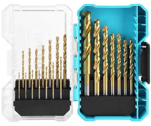 DURATECH Drill Bit Set, 21PCS Titanium Impact Twist Drill Bit Set with Tough Case, HSS Twist Drill Bits Kit for Soft Metal, Wood, PVC (1/16 - 1/2)