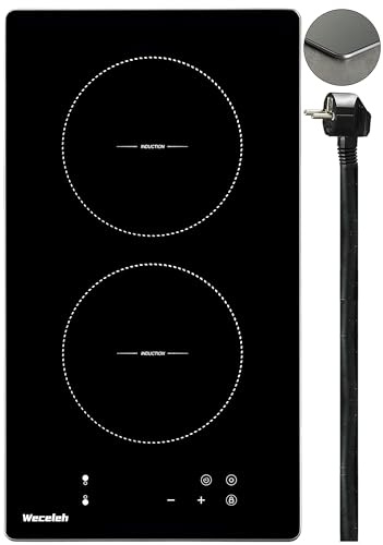 Weceleh Induktionshäll, 2 Plattor, Inbyggd, Bilinduktionshäll, Spishäll, Induktion, Spisplatta, Induktion, Stove Induktionshäll, 2 Zoner med Kontakt i Rostfritt Stål, 3500 W, 28 cm