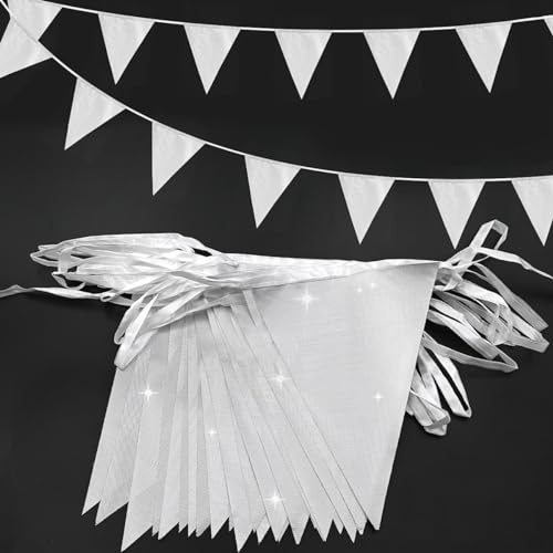 ADQUATOR Lot de 52 fanions triangulaires réutilisables en tissu polyester pour décoration intérieure ou extérieure Argenté 20 m