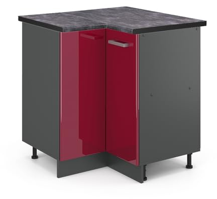 Vicco Mobile ad angolo cucina R-Line, Rosso lucido, 75.6 cm, PL Antracite, per la libera combinazione all'interno di sistemi cucina modulari