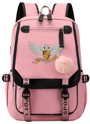 Meetiger Harry Magic Cartable pour filles Hibou Ordinateur portable Rucksack Dames Jeunes Enfants Sac à dos de voyage 7~15 Grade Student Pack Rose-B