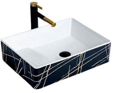 yixinzi-2024 Waschbecken 50 * 38 * 14cm Balkon Keramik Arbeitsplatte Becken Haushalt Rechteckigen Kunst Becken Badezimmer Waschbecken mit Zubehör Aufsatzwaschbecken