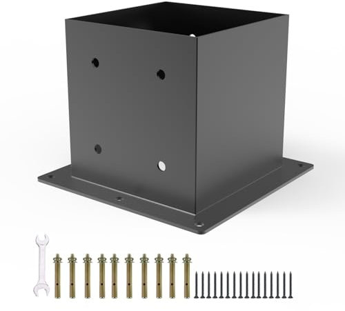 YEOOE 6x6 Post Base, Deck Post Brackets Powder Coated, Inner Size 5.6x5.6, Heavy Duty Carbon Steel Fence Post Anchor Base for Deck Porch Railing Mailbox Fence Pergola Support (1 Pack), Black