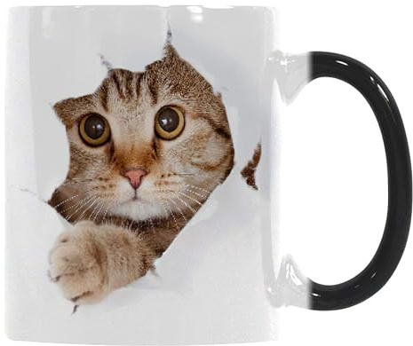 Farbe wechselnde Tasse, Ceramic Katze Hitze Farbe wechselnde Kaffeebecher, 11 oz Hitzewechselbecher Heiße Getränketasse Milchbecher, Weihnachten Geschenkbecher für Frauen Männer Kinder (Katze)