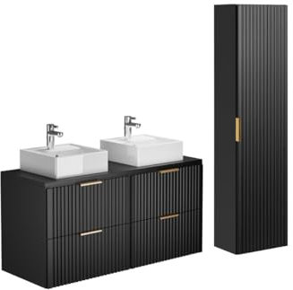 Vente-unique - Mueble de baÒo Flotante con Lavabo sobre encimera y Armario - Negro - 120 cm - ZEVARA