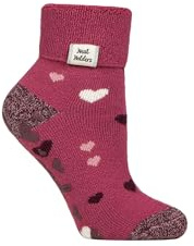 HEAT HOLDERS SOCKSHOP Damensocken - Drehen Sie die Manschette um 1.6 TOG Lite Warm und gemütlich Thermo-Lounge-Slipper-Socken mit Anti-Rutsch-Griffen Gemustert 1 Paar Größe 37-42 Herzen