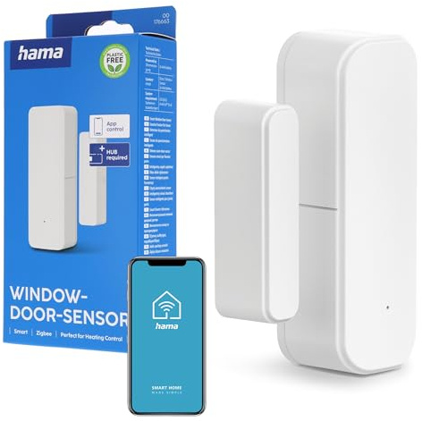 Hama Fensterkontakt Zigbee (magnetischer Tür-Fensterkontakt, smarter Fenstersensor für smarten Heizkörperthermostat, Alarmanlage, Überwachungstechnik, kompatibel mit Alexa, Google Assistant, Siri) | Fenstersensor weiß, für Heizkörperthermostat, Alarmanlage, Überwachungstechnik, kompatibel mit Alexa, Google Assistant, Siri