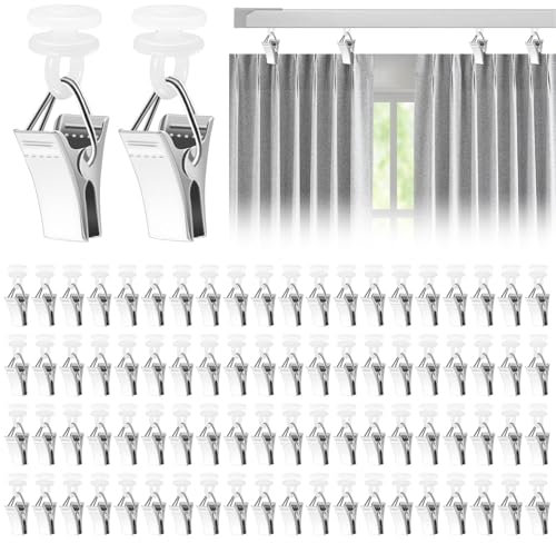 ALLisWE 100 Stück Vorhang Clips Gardinen Metall Klammern mit Gardinenhaken für Schienen Vorhang Klammern mit Rollen Gardinenröllchen Vorhangklammern für Raumteiler,Wohnwagen Gardinen, Duschvorhang