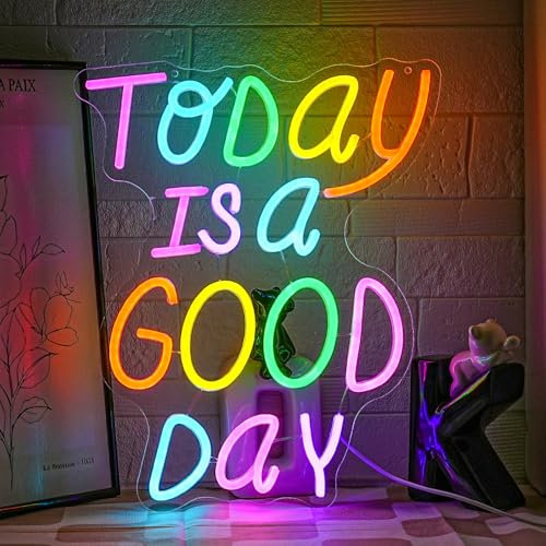 LMSIGNLY Today is a Good Day Neon Sign Letter Neon Light Colorful Words Neon Light Sign Motivation LED Light Sign for Bar Cafe Restaurant Office Living Room