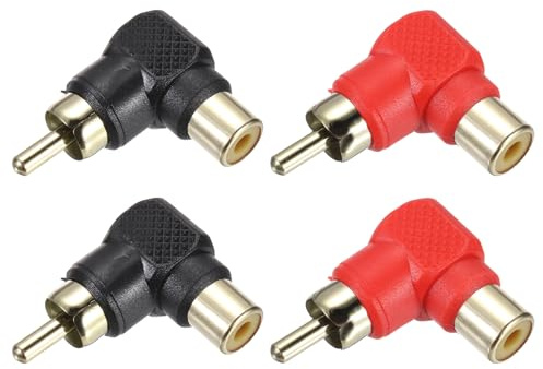 sourcing map RCA to Speaker Wire Connector, 90 Degree RCA Adapter Zinc Alloy Gold Plated Stereo Audio Connector Jack Converter Black Panel Mount 4pcs