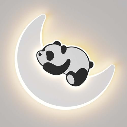 AoLa LED Mond Wandleuchte Kinderzimmer Panda Wandlampe lnnen 19W 3 Farbtemperaturen 3000K/4000K/6000K Nachttischlampe Moderne Cartoon Tiere Design Nachtlicht Jungen Mädchen Zimmer Deko Lampe