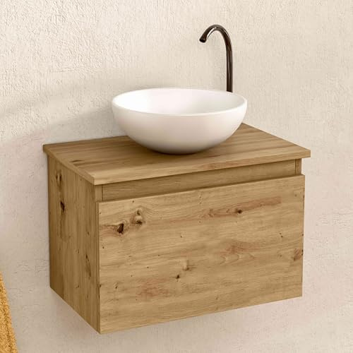 BELLOBATH Mueble Baño Suspendido 49,5cm Roble Lavabo Redondo