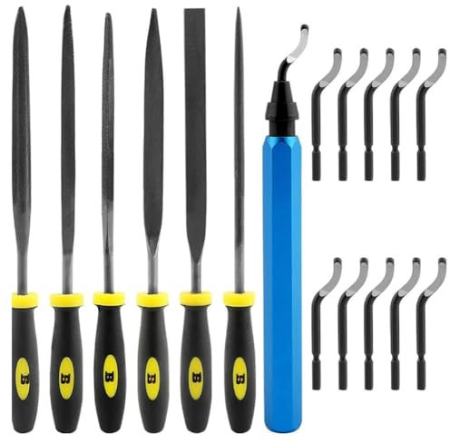 Yominerr Kit de Herramientas de Desbarbado, Bricolaje con 6 Piezas de Limas de Aguja para Carpintería, 10 Hojas, Kit de Herramientas de Desbarbado Profesional para Resina y Aluminio