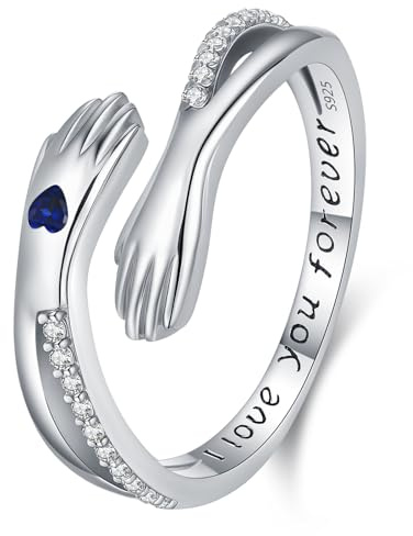 925 Sterling Silber Umarmungen Ring für Damen, I Love You Forever Geburtsstein offenen Ring Geschenke für Mütter, Schwestern und lieben