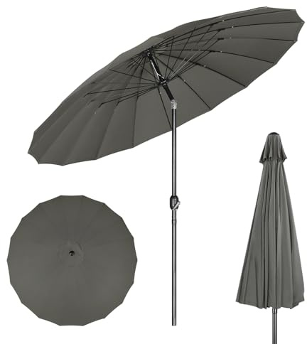 WOLTU Sonnenschirm Ø 273 cm, Kippbarer Gartenschirm mit Kurbel, Balkonsonnenschirm mit 18 Fiberglasstreben, für Terrasse, Patio, Pool, Dunkelgrau