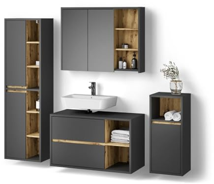 Livinity Set di mobili da bagno Vomano, Antracite, 4 parti