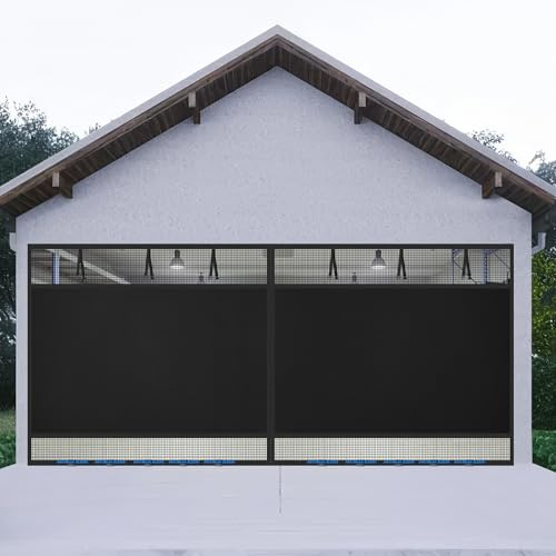 Privacy Garage Door Screen Blackout for 2 Car Garage-16x8FT Magnetic Garage Screen, 9.6LB Heavy Duty Thicker 265g/㎡ Mesh, Hands Free, Magnetic Privacy Garage Screen Door(Black, 16 * 8FT)