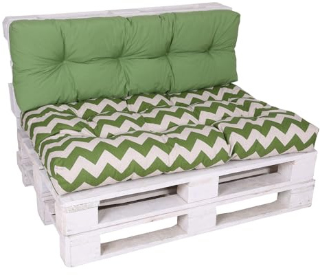 GO-DE Textil Bequeme und attraktive Polsterauflagen für Paletten-Loungen (2-teilig, für eine komplette Palettenlounge, Zickzack grün, Palettenkissen mit Schaumflockenfüllung)