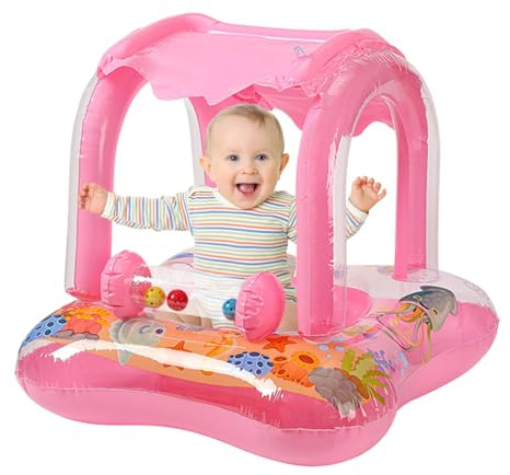 Baby Schwimmring Mit Sonnendach,Schwimmreifen Mit Sonnenschutz,Schwimmhilfe, Schwimmtrainer Mit Dach Für Ab 3-36 Monate