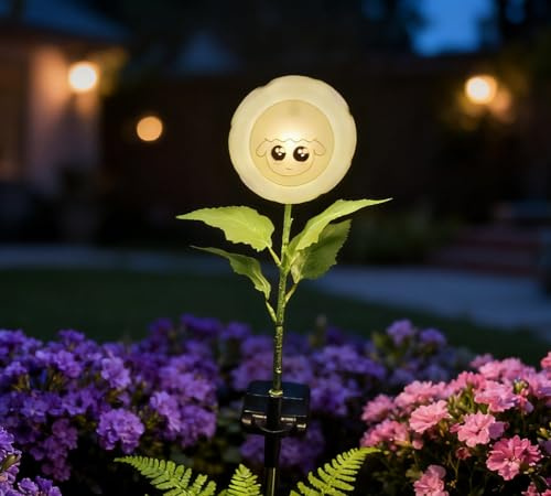 Lampe solaire d'extérieur avec visage de mouton amusant - Décoration de jardin - Étanche - Marche/arrêt automatique - Pour décoration de jardin, pelouse, cour