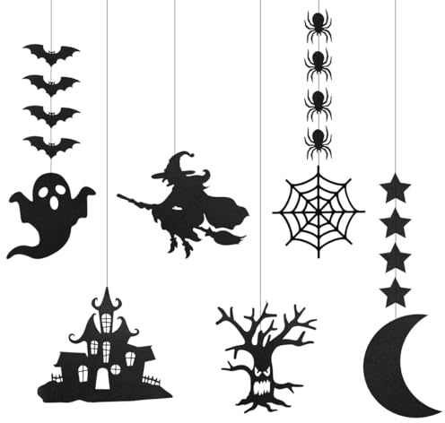 Teegxddy 6 Pezzi Decorazioni Halloween da Appendere, Elementi Fantasma Neri, Ciondoli Ghirlanda Nera Scintillante, Decorazioni per Feste, Accessori di Halloween