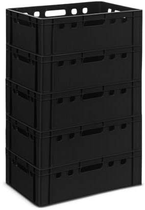 gardivo Lot de 5 caisses E2 noires 60 x 40 x 20 cm - Caisses de rangement empilables - En plastique robuste - Pour le boucher