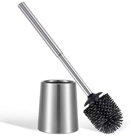 SOPRANNOMIN Escobilla y Portaescobillas de Baño Silicona de Inodoro de Acero Inoxidable y Soporte de TPE Cepillo Limpiador de Inodoro para Cuenco Limpieza Cepillo de Baño Crome