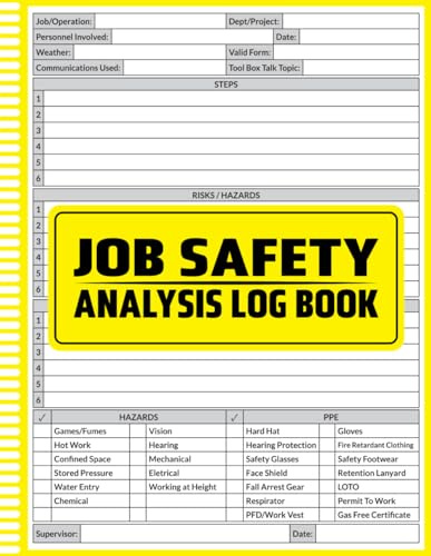 Job Safety Analysis Log Book: Safety Documentation for Construction, Maintenance, and Industrial Jobs, Daily Job Site Safety, Toolbox Talks, and Risk Control