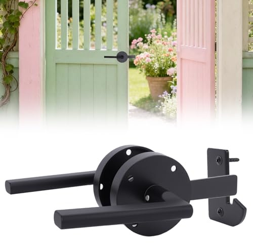 HISUEKIG Double Sided Gate Latch, Heavy Duty Garden Gate Latch for Wooden Gates, Carbon Steel Black Shed Door Latch, Double Side Handle for Yard, Fence, Garden, Pool Gate