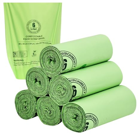 Small Biodegradable Bin Bags 6L with EN13432, Food Waste Bags Compostable Caddy Liners 6L/5L/4L/3L