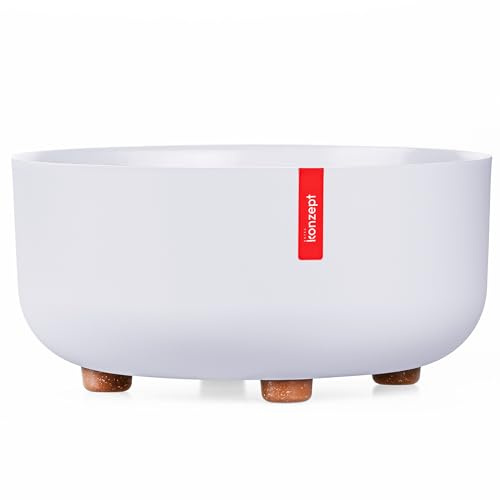 KONZEPT Maceta con patas de 30 cm de diámetro, altura de 14 cm, maceta grande para interior y exterior, resistente a los rayos UV y a la intemperie, color blanco