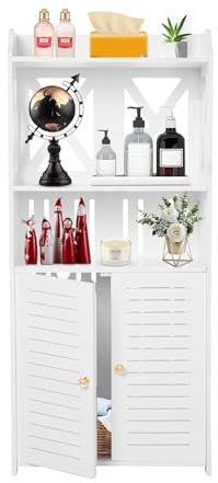 GREENSAPPIRE Armario de Baño Estrecho Blanco con Puertas – Mueble Auxiliar de Almacenamiento de PVC, Estantería Vertical Multinivel, Impermeable y Antihumedad, para Baño, Aseo y Lavadero