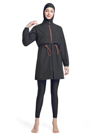 Generisch Muslimischen Burkini Damen Trendiger Classic Ganzkörperbademode Elegant Einfarbig Zweiteilige Badeanzüge mit Hijab Langarm Klassisch Muslimische Strandbekleidung