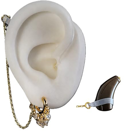 Pendientes antipérdida de audifonos para sordera | Cadena de retención para sujeción de audífonos para sordos | Evita caídas y pérdidas de amplificadores, sonotones o implantes cocleares. Plata 925