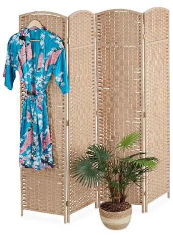 Relaxdays Paravent rumsavdelare, HxB: 170 x 160 cm, vikbar rymdavdelare, 3-delat insynsskydd, trä, pappersrep, natur