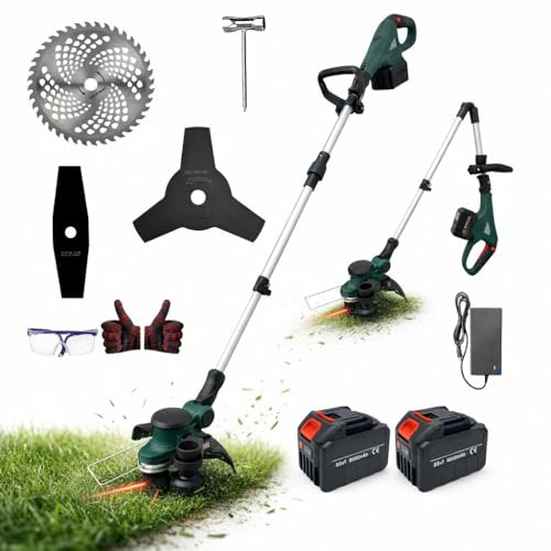 Decespugliatore Tagliabordi a Batteria 88V 8AH con Stelo in Alluminio Regolabile Rasaerba Elettrico da Giardino Tagliabordi e decespugliatore 2 in 1 Leggero e Compatto