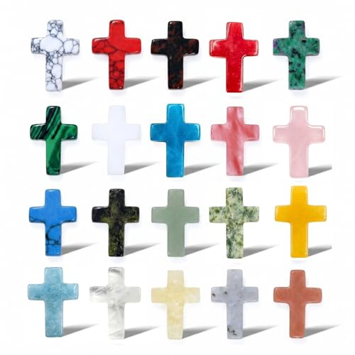 20 Stück Heilsteine Herz Edelsteine Set Heilende Kristall Kommunion Kreuze | Kreuz Edelstein Kommunion Geschenke für Mädchen und Jungen, Christliche Geschenke Kreuz DekoGastgeschenke Taufe Andenkenken