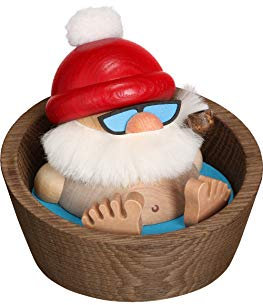 Seiffener Volkskunst - Kugelräucherfigur - Räuchermann - Motiv: Nikolaus Karl im Pool - Größe: 10cm - Made in Germany