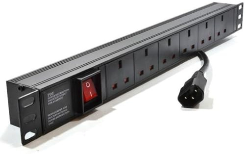 Dynamode 6 Way PDU Extension Lead- 13A Multi Plug Switched Power Distribution Unit (PDU) Rack Mount Charging Station with 3M IEC14 Cable for Home Office 19 Inch Server Cabinet, UK Socket Type