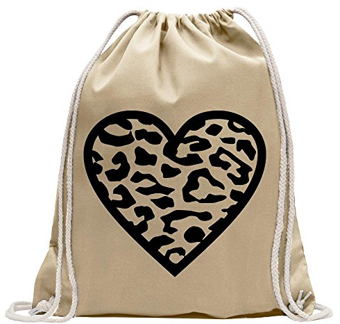 Kiwistar - Turnbeutel - natur - Leopard - Fun Rucksack Sport Beutel Gymsack Baumwolle mit Ziehgurt
