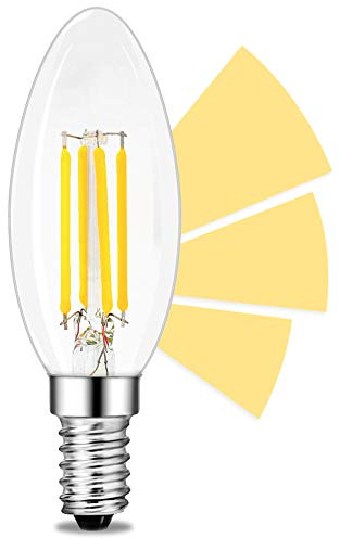 linovum LED Kerze E14 Filament 6er Set fourSTEP 4W warmweiß 2500K dimmbar | Sechs E14 Filament-Kerzen mit fourSTEP - in 3 Stufen dimmbar ohne Dimmer, extra warm 2500K, für Tisch- & Stehleuchten